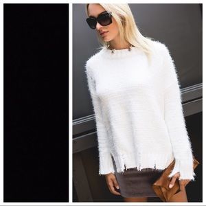 POL Yummy &Trendy! White Distressed Eyelash Sweatr